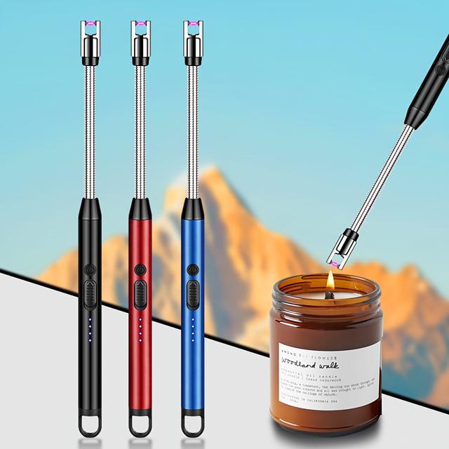 TEMU 3pcs 세트 긴 USB 충전식 방풍 플라즈마 아크 전자 라이터, 아연 합금 핸들, 캔들, 바베큐, 주방, 벽난로에 완벽