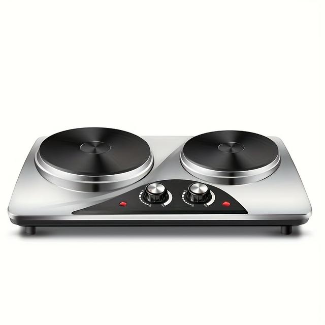 TEMU 1000w+1500w Electric Plate, Countertop Cast Iron Burner, Temperature Controls, Power Indicator Lights, Easy To Clean, Silvery, For Party, For Gift