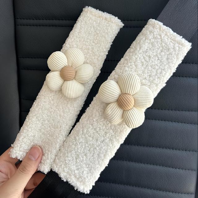 TEMU ปลอกหุ้มเข็มขัดนิรภัยในรถยนต์, แผ่นรองเข็มขัดนิรภัยลายดอกไม้น่ารัก, แผ่นรองสายสะพายไหล่เพื่อปกป้องไหล่, อุปกรณ์เสริมสำหรับรถยนต์
