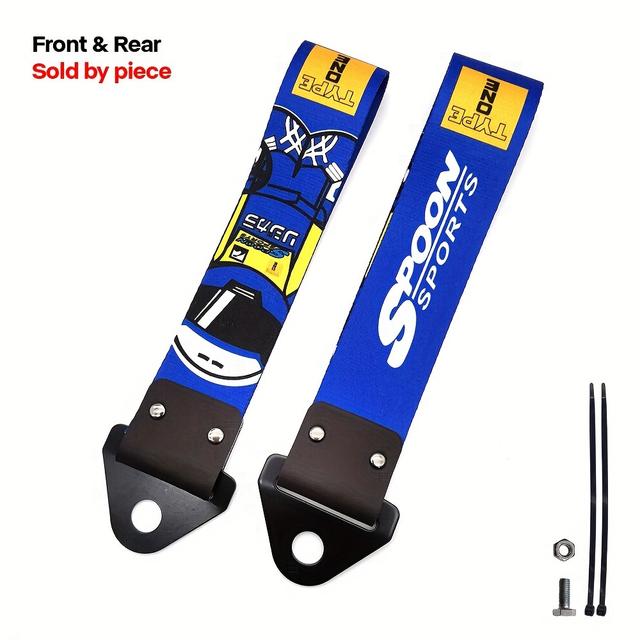 TEMU Unique, Anime Graffiti Racing Tow Strap - Jdm Style Decorative Car Trailer Rope For Bumper, Fits Most Models