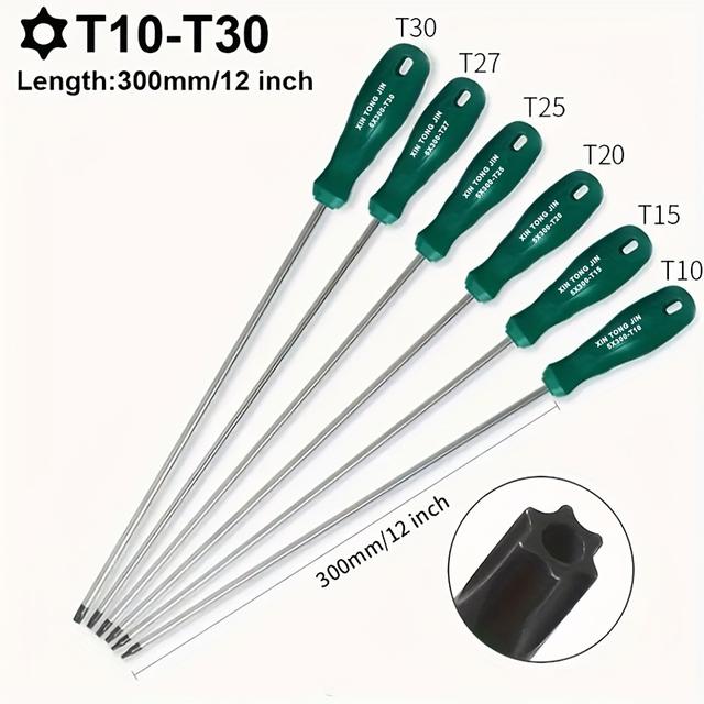 TEMU 6pcs Jin Hex Socket Screwdrivers Set - 300mm/12inch Length, Magnetic Chrome Vanadium , For Home Renovation & Diy Projects - For Professionals & Diy Enthusiasts - No Battery Required
