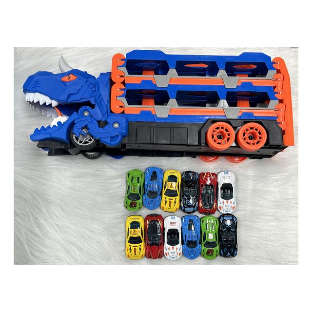 TEMU 56-inch Dinosaur Transporter Track Toy With Foldable Sliding , Includes 12 For – Blue & Orange Dinosaur Truck, Ages 3 To 6, Great For Imaginative Play And Racing , Creative | Sturdy Construction