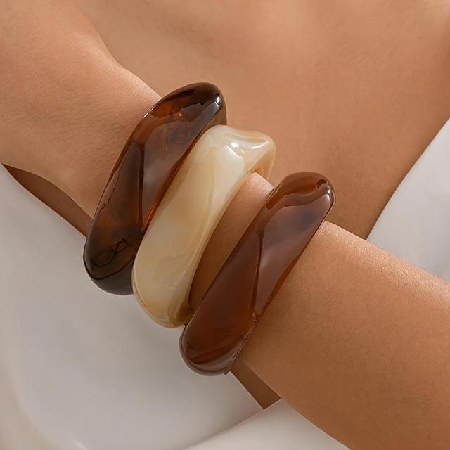 TEMU 3 Stylish And Minimalist Irregular Round Bracelets Made Of Resin, Perfect For Women's Holiday And Everyday Outfits