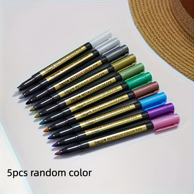 TEMU 10 Colors Metallic Marker Paint Highlighter Large Head Metallic Marker Water-based Colored Marker, Albums And Other Crafts (random Colors 5pcs)