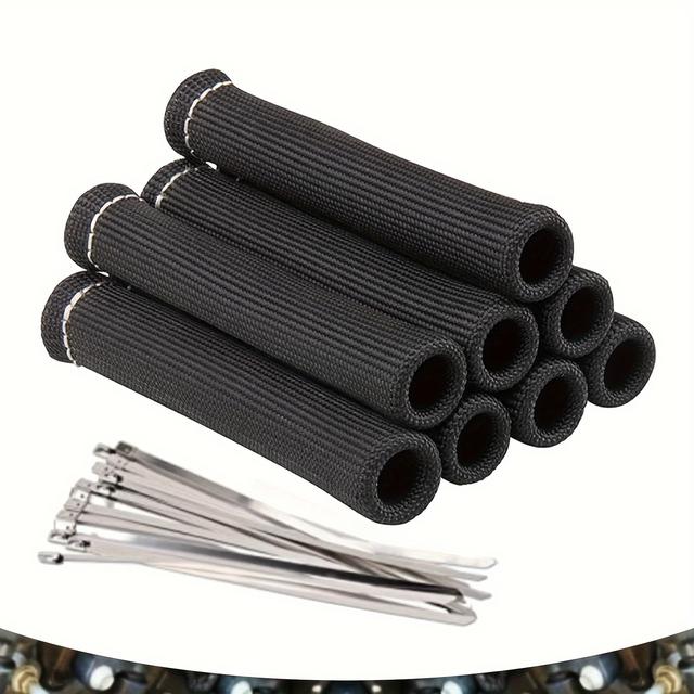TEMU Fiber Spark Plug Wire Heat Shield Spark Plug Wire Boots Heat Shield Protector Sleeve 2500 Degree Spark Plug Wrap 6 Inch For Sbc Bbc 350 454 8pcs With 16pcs 304 Stainless Steel Wire Ties
