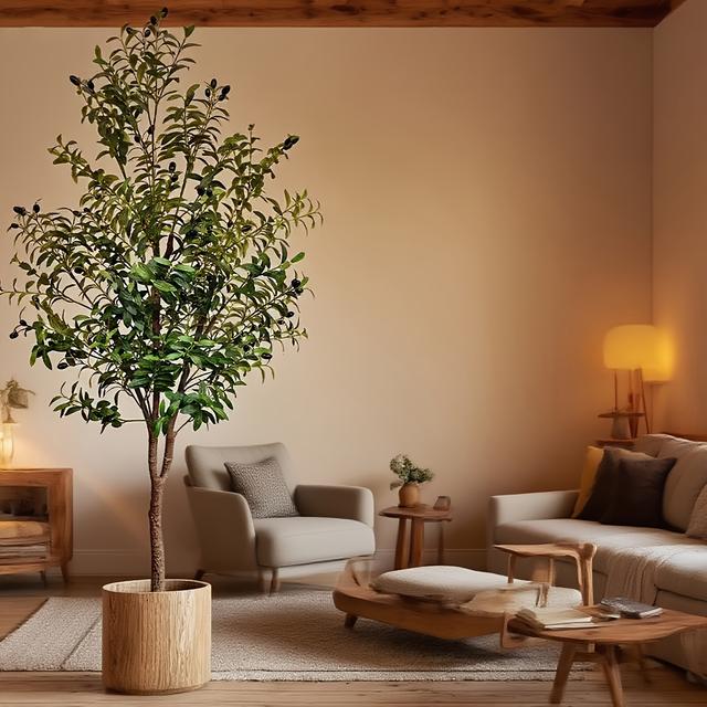 TEMU A Low-maintenance Room! Featuring A 180cm Artificial Olive Tree With Fruit And A Large Standing Simulated Potted Plant.