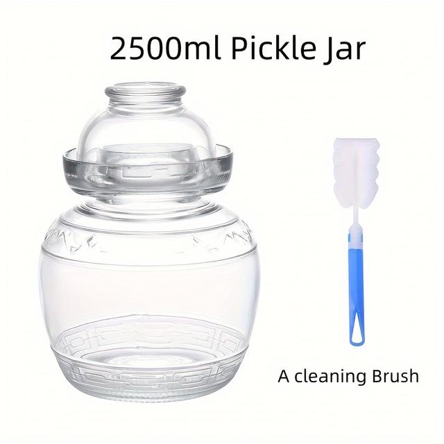 TEMU 1-piece, 2500ml/84.53oz Glass Pickle Jar Fermentation Jar With Cleaning Brush (random Brush Color), Glass Jar With Lid Fermenting Kit, Kimchi Jar For Making Pickles, Kimchi, And Sauerkraut