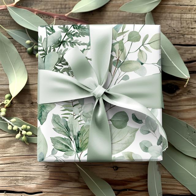 TEMU 1 Roll - Watercolor Green Leaves Print Design - Wedding Gift Wrapping Paper - 43cm X 500cm (17" X 16.4') - Suitable For Weddings, Bridal Showers, Anniversary Parties