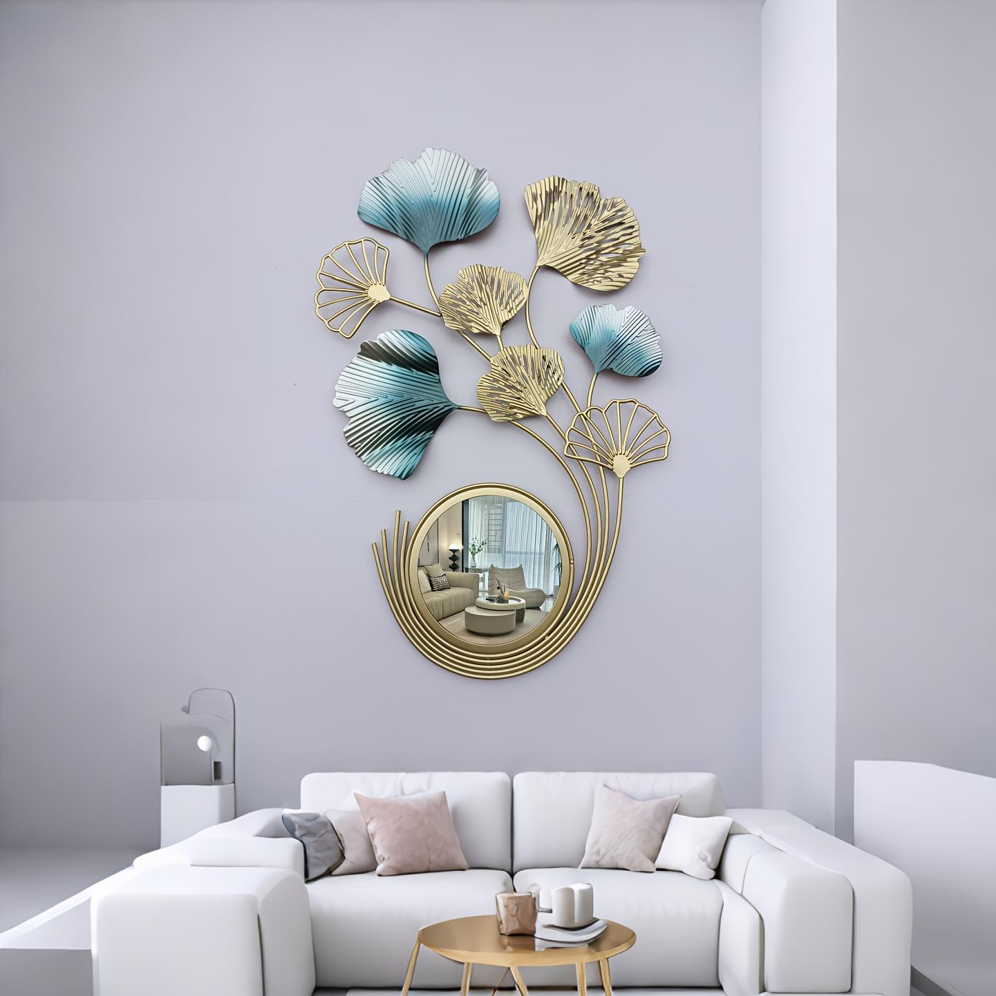 TEMU Elegant Ginkgo Leaf Iron Wall Art - Room Sofa & Tv Background Decor, Easy-to-hang Metal Mirror