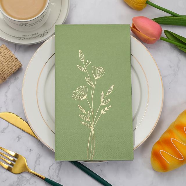 TEMU 20pcs, 2025 2-ply Sage Green Leaf Napkins, 13x15.75 Inches - Wedding Birthday Garden Party Decorative Napkins For Restaurant, Kitchen, Coffee Shop Decor.
