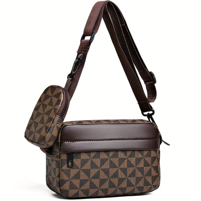 TEMU Leichte Damen-Umhängetasche - Retro-Muster & Kontrastnaht, Verstellbarer Riemen mit Metallbeschlägen, Schwarze Freizeit-Tasche für den , Vielseitiges Accessoire, Strapazierfähige Polyester-Futter