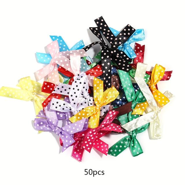 TEMU 50pcs Ribbon Polka Dot Tie Bow, Diy Women's Jewelry Jewelry Hairband Decoration Accessories, Valentine's Day Day Gift Display Packaging