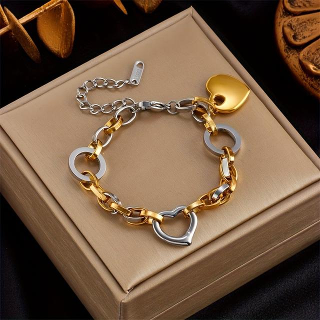 TEMU Pulseira Hip Hop para Homem e Mulher em Aço Inoxidável com Pendente de Dourado e Prateado, Ideal para Presentes de Joalharia Vintage