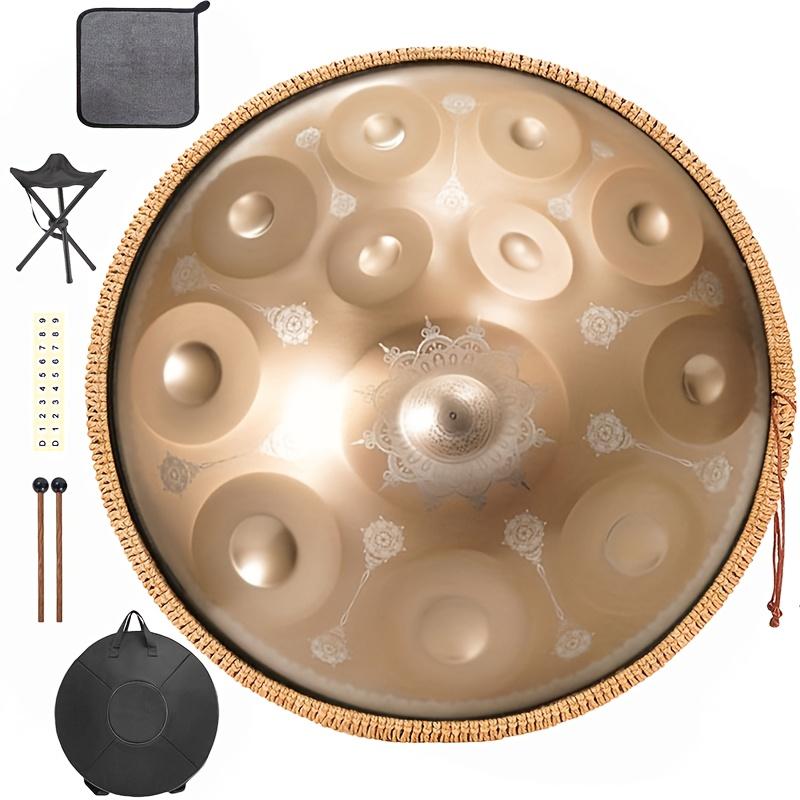 TEMU Engraving Pattern Handpan Drum 22 Inch Hand Pan Drum For Adults Yoga Musical Meditation Instrument Gift Sound Hang Drum For Beginner Steel Tongue Drum, With Carrying Bag, , Holder & Wiping Cloth
