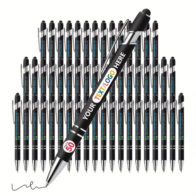 TEMU 50pcs Customised Full-, Name And Information Personalised Pen With Stylus - Black Ink, Smooth Writing - An Gift For Offices, Teachers And Students, As Well As Corporate Events.