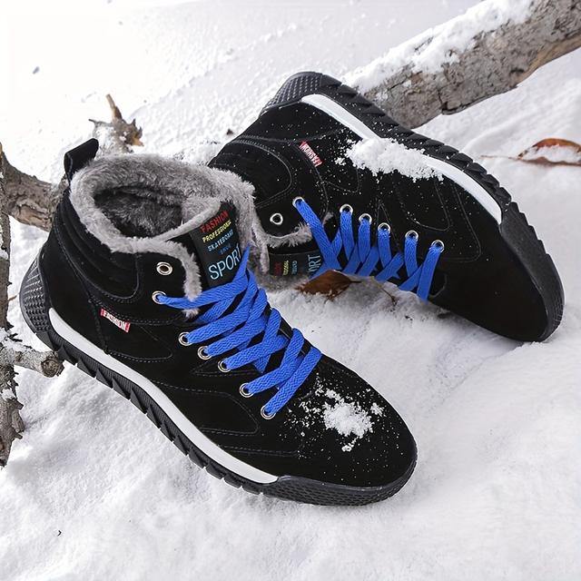 TEMU Winter-Wanderstiefel für Herren für Outdoor-Aktivitäten, warme Plüsch-Schneestiefel, hohe, rutschfeste Skateschuhe mit Schnürung