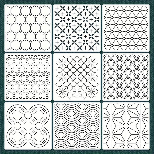 TEMU Set de 9 plantillas de bordado , 5.9 pulgadas, plantillas reutilizables adecuadas para tela, madera y pintura, perfectas para manualidades - Hechas de material PET color