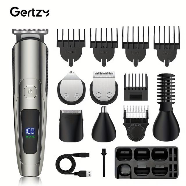 TEMU 1pc Gertzy 6-in-1 Electric Hair Clipper Kit With Digital Display, Usb Rechargeable, Multi-functional For Home & Travel, Lithium 18650 Battery, Low Voltage Operation