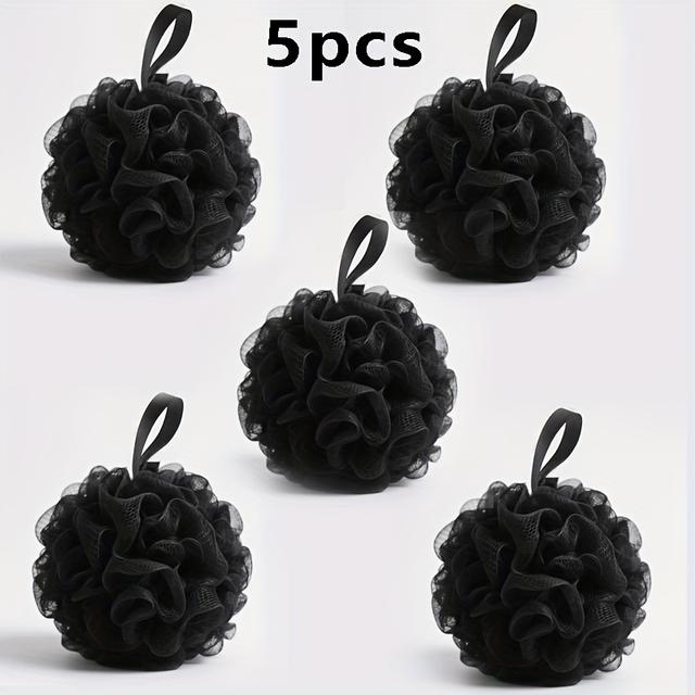 TEMU 5-pack Soft Mesh Bath Sponge Set | Black And White Striped Exfoliating Back Scrubber With Ergonomic Handle, Beige, Durable Plastic, Ideal For , Body Care And Daily Use