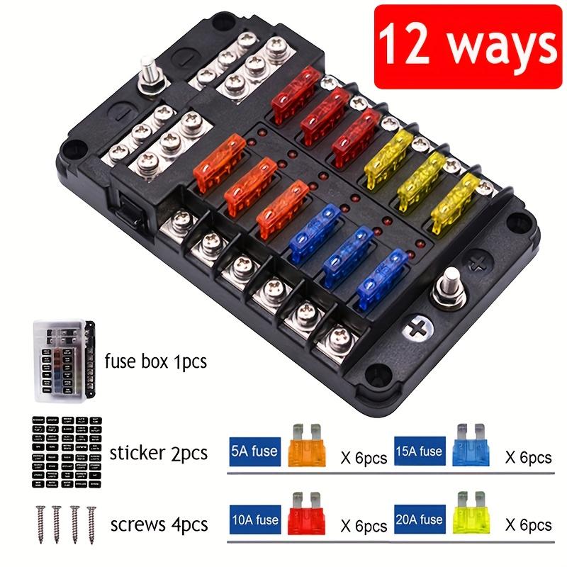 TEMU 12 Way Universal Fuse Box With Led Indicator Light, Convenient Fuse Box For Automotive And Marine Use, 5a10a15a20a, Suitable For Motorcycles, Off-road Vehicles, Trucks, Light Vehicles, Etc