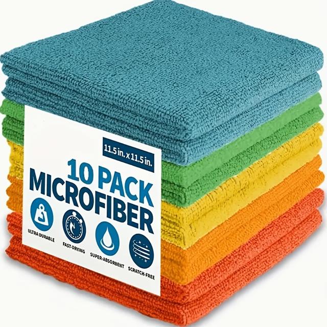TEMU 10pcs Cleaning Cloths - Absorbent Polyester Blend Towels For Kitchen, Bathroom & More - Ideal For Dishwashing, Stain Removal & Pet Care