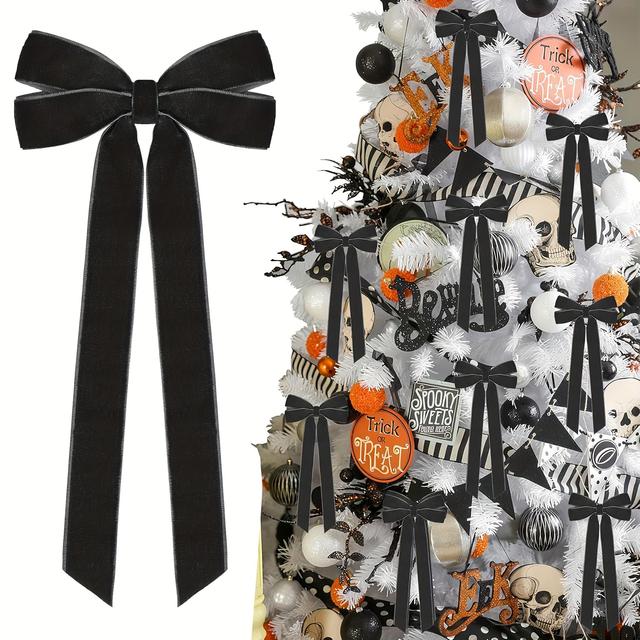 TEMU 12 szt. Czarne Aksamitne Kokardy na Choinkę, 5" x 10" Ozdoby Świąteczne, Idealne na Choinki, Przyjęcia Domowe, Wianki na Drzwi i Dekoracje Świąteczne