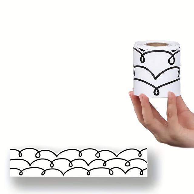 TEMU 1 Roll 32.8 Feet Bohemian Wave Bulletin Board Frame Stickers - Self-adhesive Easy To Stick Wall Decoration Stickers | Suitable For Classroom, Office, Home Decor, Crafts