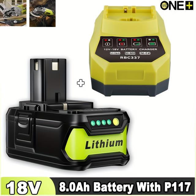TEMU 1 Pack 8.0ah Rbl1810 P108 18v Lithium With P117 Rbc337 For Ryobi 18v One+ P104 P105 P107 P109 P122 Pbp005 Pbp004 Pbp003 Pbp002 Rb18l50 Bpl1820 Cordless Power Tools With Led Indicator Battery