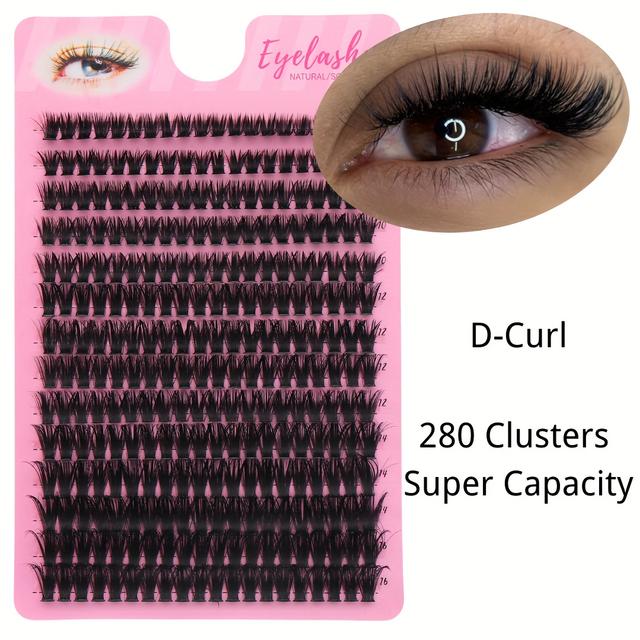 TEMU 280pcs Of 60d Synthetic Mink Eyelashes, 0.07 D Eyelash Clusters For, Thick Individual Eyelash Extensions Ranging From 8-16mm, Perfect For Dramatic Halloween Makeup, Festive Looks, And Prom