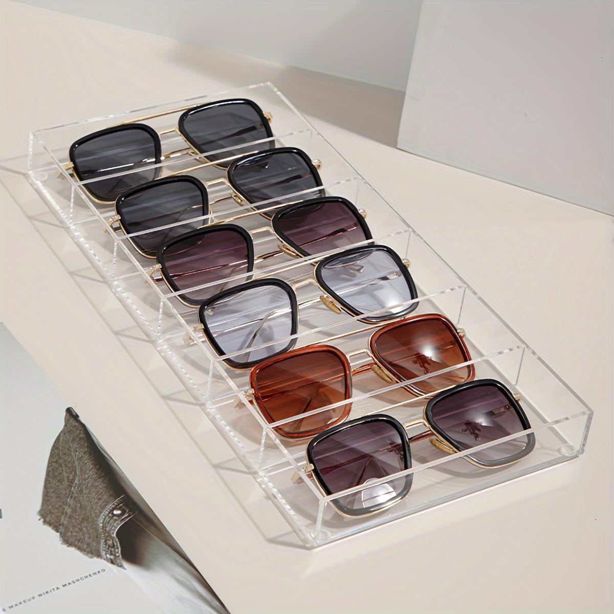 TEMU Chic Acrylic 6-compartment Fashion Glasses Organizer - Transparent Eyewear Storage Case For Women