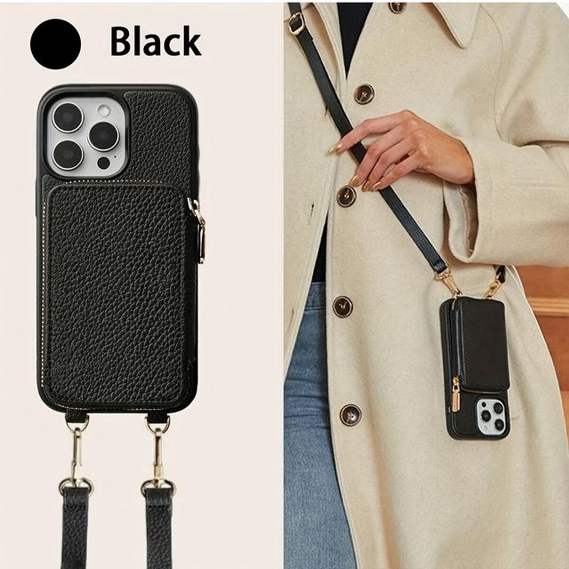 TEMU Phone Case - 1pc Of Lychee Pattern Ultra-fiber Faux Leather Zip Wallet Protective Phone Case, Large Capacity Women's Compatible With Iphone 17, 16 Pro Max