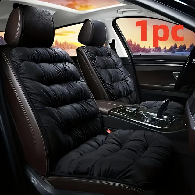 TEMU Luxury Plush Car Seat Cover With Backrest - Thick Warm Winter Single Seat Cushion For Universal Fit, Hand Washable Polyester Fiber, Sponge Filled, Ideal For Cold Weather Protection