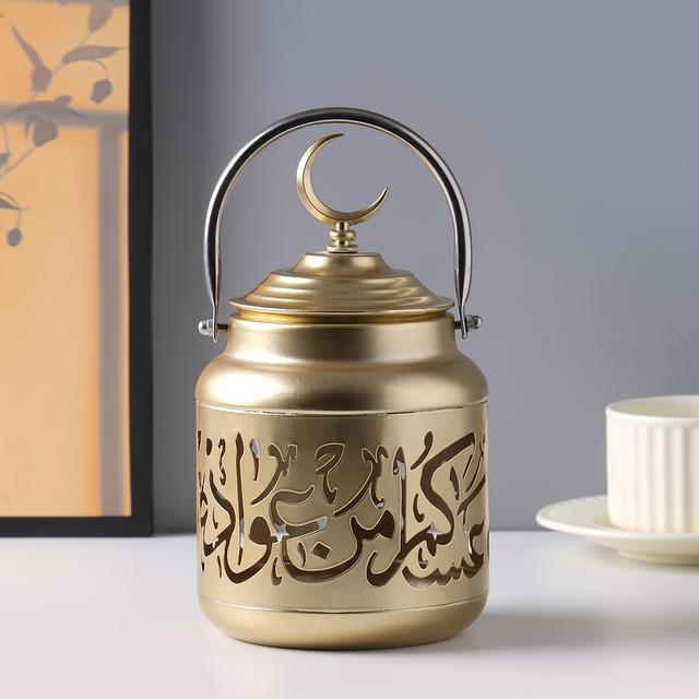 TEMU 1pc Metal Hollow-out Luxury Handheld Lantern With Lid, Star And Moon Design Candle Holder, For Home Decor, Office Decor, Holiday Decor, Holiday Gifts. , Garden Decoration