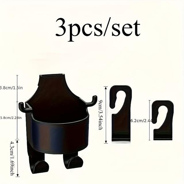 TEMU 3pcs Car Seat Back Cup Holder Set With Long & Short Hooks, Durable Abs Organizer For Phone And Bottle, Space-saving Vehicle Storage Accessory