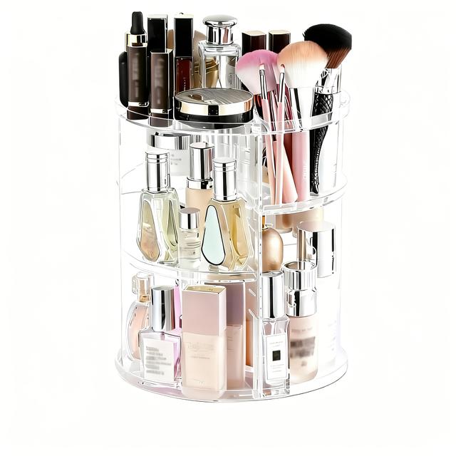 TEMU Multi-functional 360-degree Rotating Cosmetic Storage Box With Large Capacity For Premium Lipsticks And Brushes, Ideal For High-end Skincare Products On Your Desktop