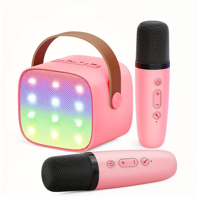 TEMU Bonaok, Portable Mini Karaoke Machine - Wireless Speaker, 2 Mics, Led Lights, Supports Usb/tf Card/aux, Home Speaker For Home Party And Birthday Gifts.
