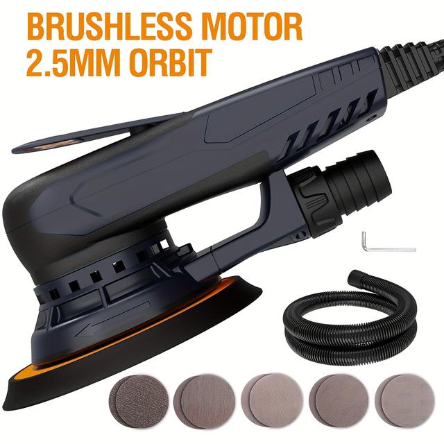 TEMU Elektrischer 2,5 mm Exzenterschleifer 350W 3A Multifunktionaler Geschwindigkeitsregler mit 10 Stück Schleifpapier für Holzarbeiten (R7303-2,5mmOrbit)