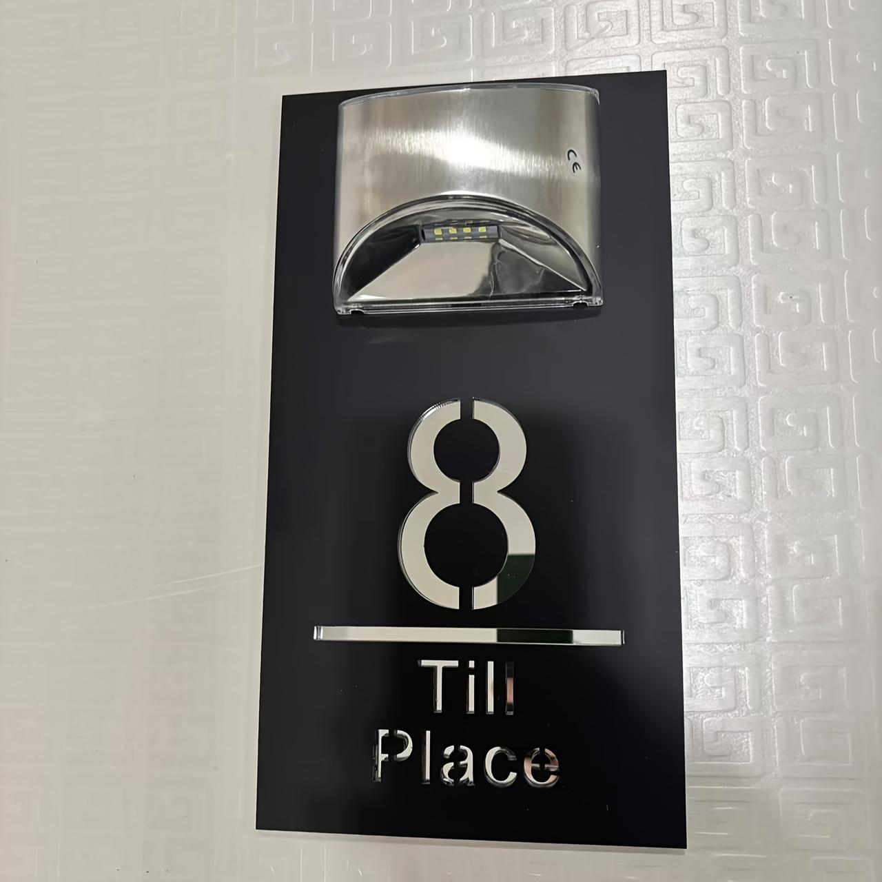 TEMU Modern Black Solar-powered House Sign, Solar-powered Light, Laser-cut Acrylic Double-layer Address Plaque, Elegant Property Number Door Plaque With Led Illuminated Number Plate
