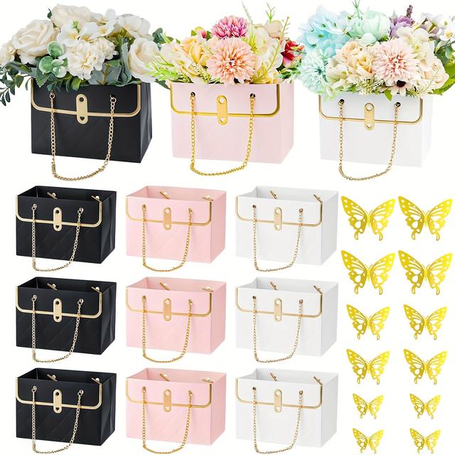 TEMU Gift For Her/him 12 Sets Of Floral Gift Bags, Including 12 Bouquet Gift Boxes And 12 3d Additions, Versatile Bouquet Gift Boxes, Perfect For Mother's Day, Weddings, Birthdays, And Graduations