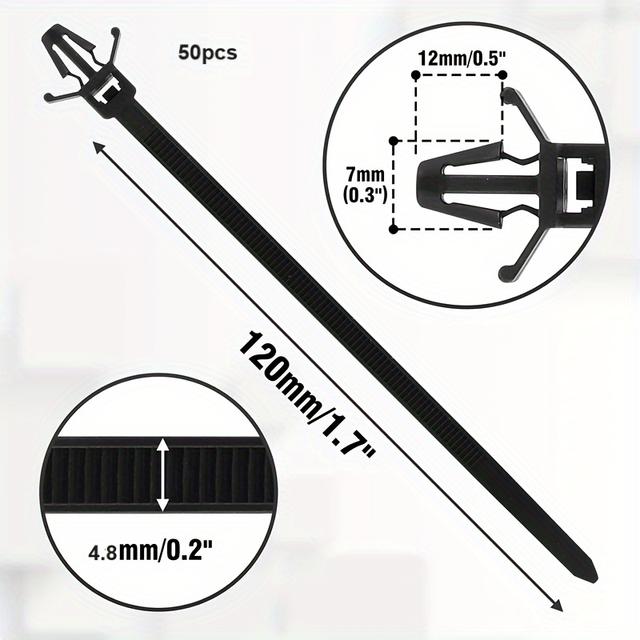 TEMU 50pcs Black Nylon Cable Zip Ties, 4.7" Self-locking Wire Wrap Straps - Multi- Push Accessories