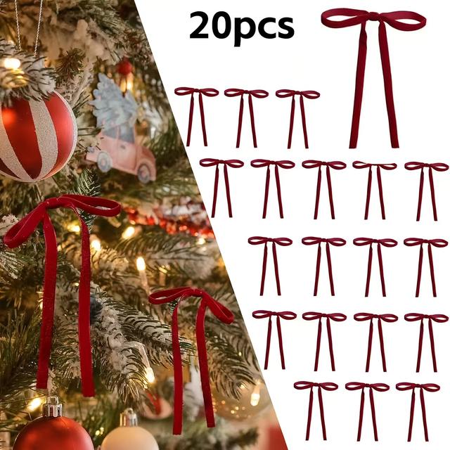 TEMU 20pcs Burgundy Velvet Bows (fabric Ribbons Suitable For Christmas) - Velvet Garland Ties, Elegant Tree Decorations For , Thanksgiving & New Year, Rich Burgundy Color, 20- Pack