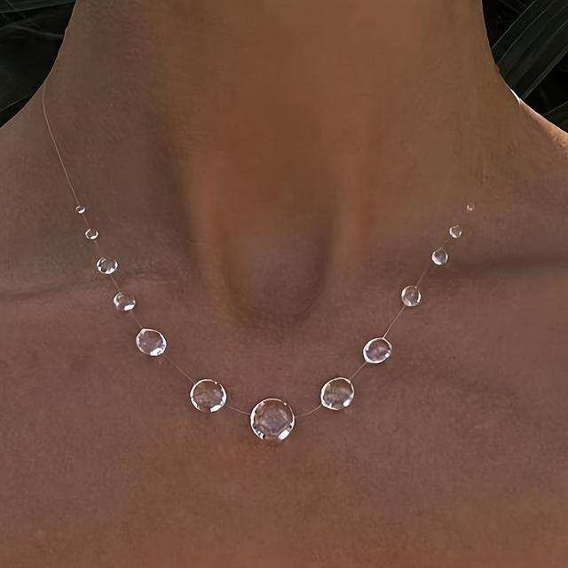 TEMU 1ks Elegantní průhledný korálkový náhrdelník pro ženy, s kulovitými umělými křišťálovými korálky, vhodný pro každodenní nošení, bankety a dovolenou