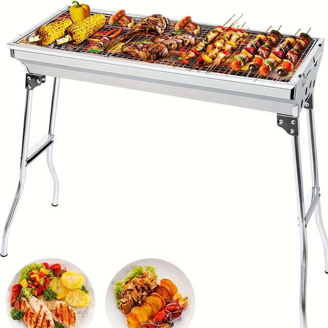 TEMU Portable Stainless Steel Charcoal Grill For Camping And Picnics - Foldable,, Ideal For 5 People, Includes Technology, Camping Stove