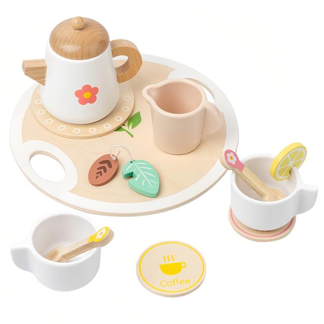 TEMU Wooden Afternoon Tea Pretend Play Toy Set, Wood Kitchen Toys For Coffee Brewing Educational Interactive Role-play Parent Child Bonding Party Accessories Easter Gift