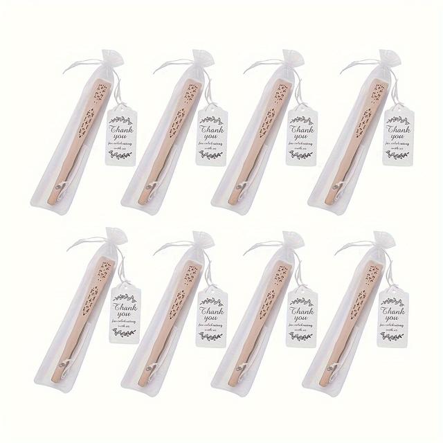 TEMU Ensemble de 8 Éventails en Bois, Éventail Pliable en Bois pour Cadeaux de Douche de Bébé avec Sacs Cadeau et Étiquette de Remerciement et Pompons