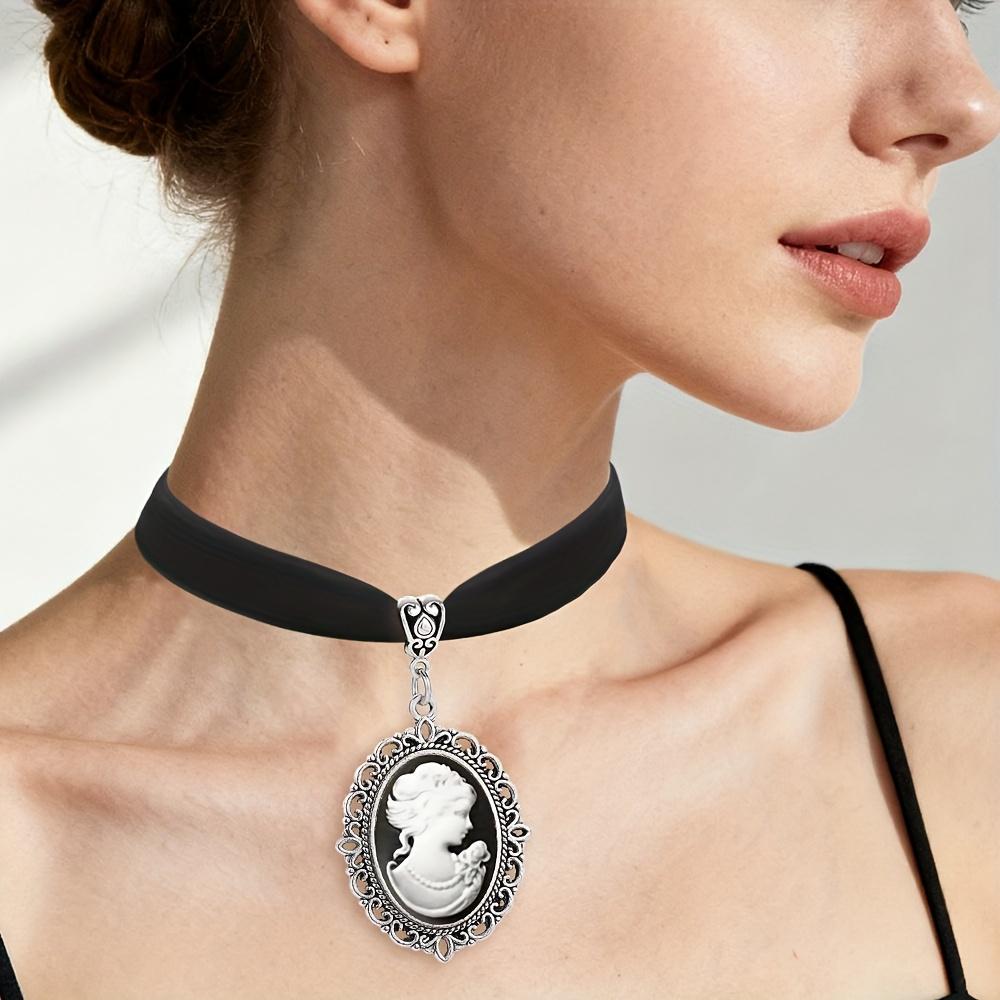 TEMU Gothic Victorian Cameo Choker Black Velvet Princess Pendant Choker Necklace Vintage Cameo Collar Necklace Halloween Christmas Jewelry Gift For Women