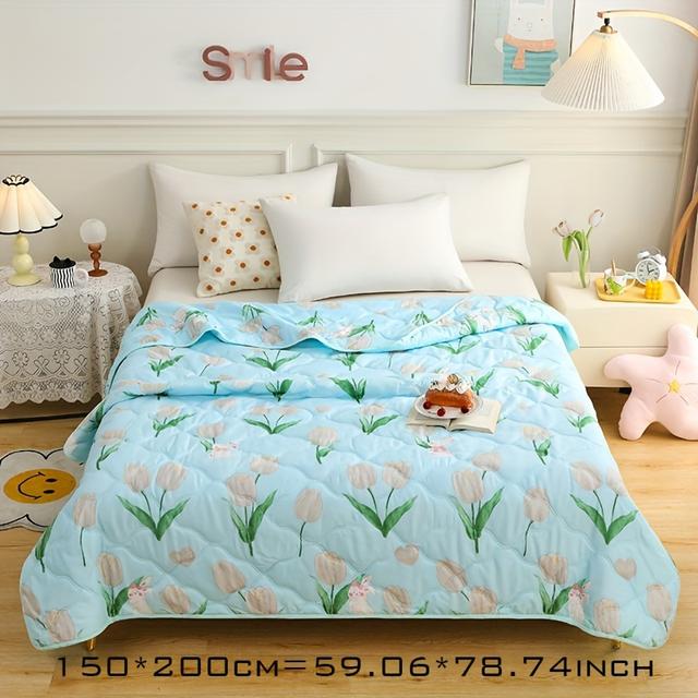 TEMU Soft & Lightweight Print Summer Quilt - , Breathable Polyester, Napping Or Bedroom