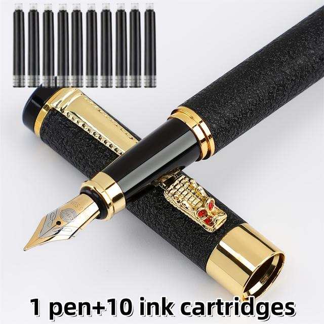 TEMU 1pc Fountain Pen With 10pcs Ink Sac,frosted Metal-0.5mm Nib, Suitable For 2.6mm Ink Cartridge. Suitable For Daily Writing, Business, Office, School, And Students' Writing Practice. Back To School