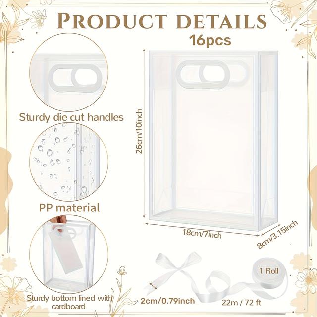 TEMU 16pcs Graduation Gift Bags With 1 Roll Of Ribbon, Medium Size Reusable Clear Gift Bags With Handles For Birthday Parties, Graduation Gifts, Wedding Reception