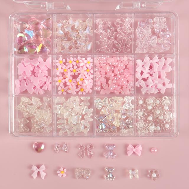TEMU Colorful Resin Nail Art Kit - Flower, Bow & Embellishments For Diy Manicure, Alcohol-free